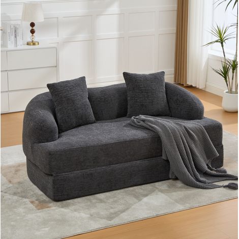 Sofá cama plegable 2 plazas en chenilla gris oscuro, con 2 cojines, 157 x 84 x 65 cm, OKWISH (1/5)