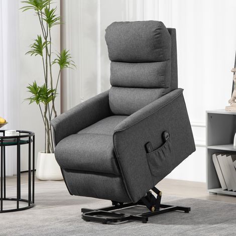 Fauteuil releveur inclinable con reposapiés con mando a distancia, ruletas y bolso de mano de tejido chiné gris (1/5)