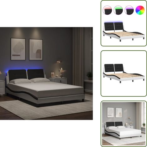 Cadre de lit avec LED sans matelas blanc et noir 120x200 cm - Lit Plateforme - Lit Design - Cadre Lit - Lit Double - Luminaire Intégré (1/5)