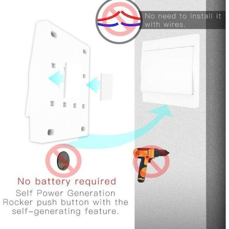 Interrupteur mural sans fil - - - Auto-alimenté - RF433 MHz - Kit 1 voie (1/4)
