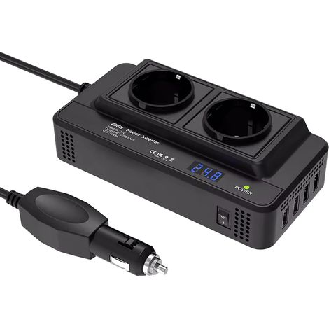 200W Convertisseur de Tension de Voiture Inverseur DC 12V À AC 220V, Avec 2 Prises Et 4 Ports USB Charge Rapide Pour Voiture, Avec Prise de Cigarette (1/4)
