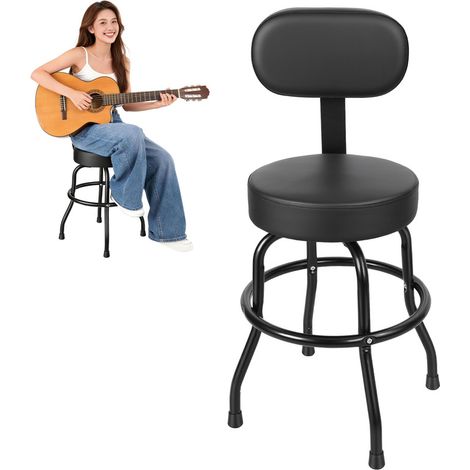 WILITTO Tabourets de bar pivotants, tabourets de guitare, Hauteur du dossier réglable, Coussin de siège en mousse haute densité, rotation à 360° et patins antidérapants, 42×42×90cm, noir (1/5)
