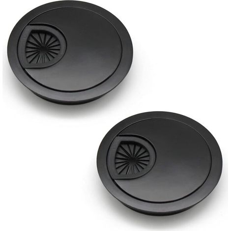 2 Pièces Passe Cable 60 mm  Couvercle du Trou de Câble pour Bureaux, Bureaux et Plans de Travail  Couleur: Noir  Matériau: Alliage de Zinc