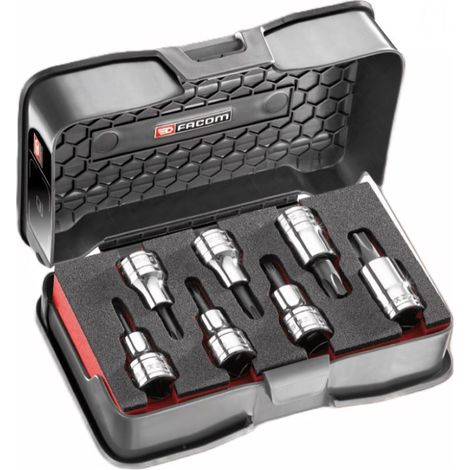 Facom – Coffret cliquet et douilles TORX 7 pièces – Douilles SXM.25 à 60 – Coffret MBOX Small pour rangement – Usage professionnel