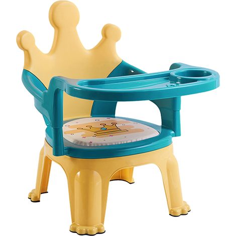 Rehausseur bébé amovible avec motif dessin animé et sons pour la maison et la maternelle, bleu et jaune. Chaise haute pour tout-petit. (1/5)