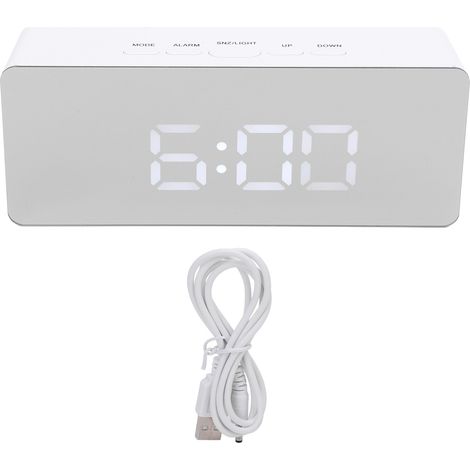 LED Mirror Digital Alarm Desk Clock Large Display 12/24 Hour Format Snooze Mode Adjustable Brightness Dual Power Supply Electric Alarm Clocks (1/5)