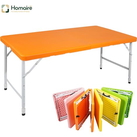 HOMAIRE Table pliante portable 125cm hauteurs ajustable multifonction intérieur/extérieur orange