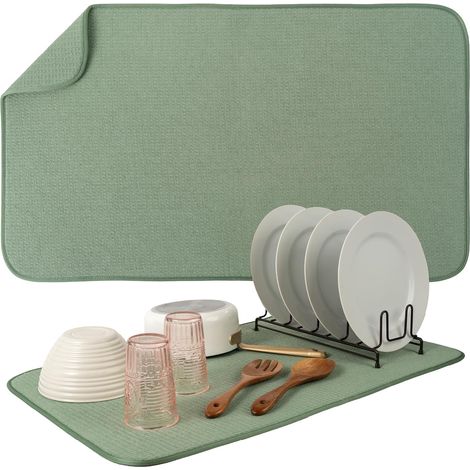 Tapis de séchage vaisselle Jumbo, 45,7 cm x 76,2 cm, tapis absorbant en microfibre pour comptoir cuisine, vaisselle, ustensiles, casseroles et poêles, Vert - 45.7 76.2'Green 45.7 x 76.2 cm'-'45.7 x 76 (1/5)