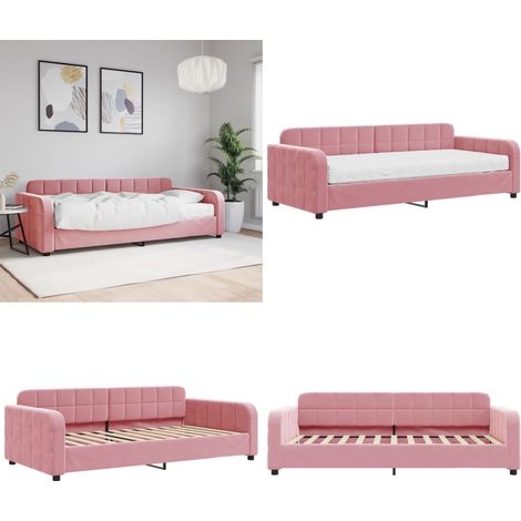 Sofá cama con colchón terciopelo rosa 90x200 cm - Sofá cama rosa - Sofá cama con colchón