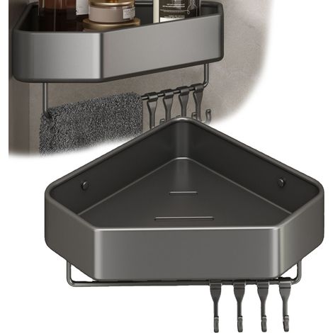 Étagères d'angle pour douche, organisateur de douche avec 4 crochets amovibles et barre porte-serviettes, fixation murale adhésive sans perçage ou panier de rangement