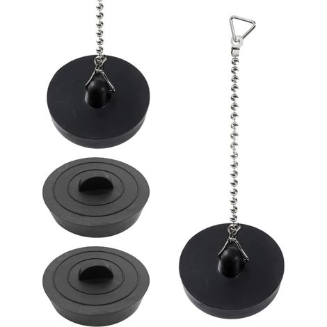 Lot De 3 Bouchon, Caoutchouc, Noir, 5 Cm, Chaîne, Évier, Baignoire, Cuisine, Salle De Bain (1/5)