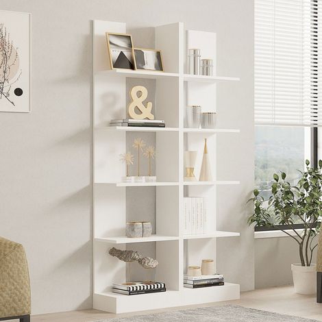 Bücherregal Noasca, Bibliothek 8 Fächer, Freistehende Installation, Vertikale Struktur, 100x26x180h cm Weiß (1/5)
