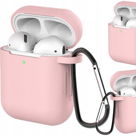 Étui pour AirPods 2 / AirPods 1, coque souple en silicone + porte-clés mousqueton rose (étui D) (1/4)