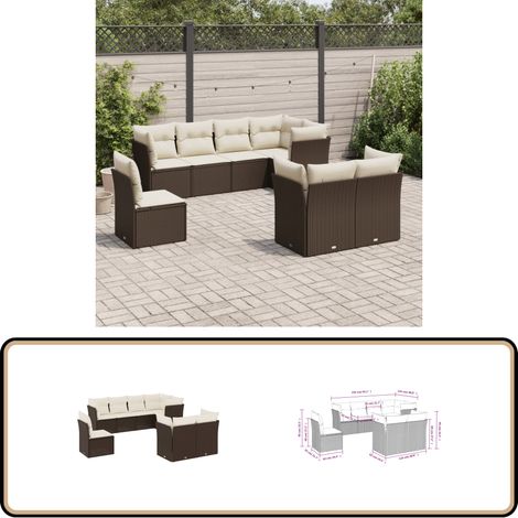 8-tlg. Garten-Sofagarnitur mit Kissen Braun Poly Rattan - Gartensortiment - Gartenmöbelset - Lounge Möbel - Rattan Sofa - Gartenlounge