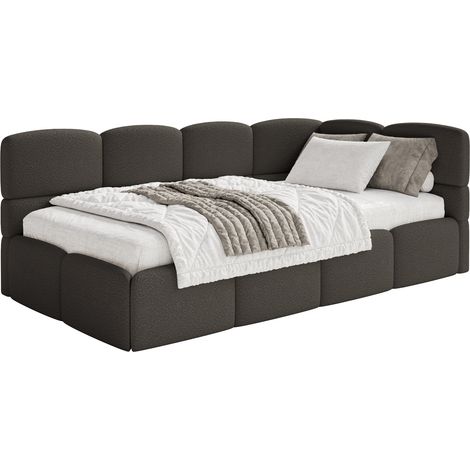 Selsey Cloudy – Einzelbett 120x200, Kopfteil rechts, Matratze & Bettkasten, Bouclé Braun