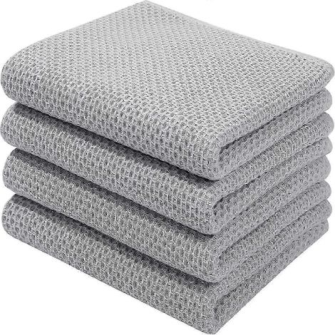 Lot de 6 torchons en éponge 100 % coton de qualité supérieure (34 x 73 cm, gris clair), ultra-absorbants et munis d'une boucle de suspension. (1/5)