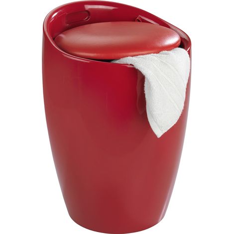 Wenko – Tabouret de salle de bain rouge 36 cm – ABS robuste – Rangement 20 litres – Assise confortable jusqu'à 120 kg – Pour salle de bain moderne (1/4)