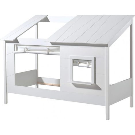 LAKA - Lit Maison 90x200cm Blanc avec Fenêtre + Rideaux (1/3)