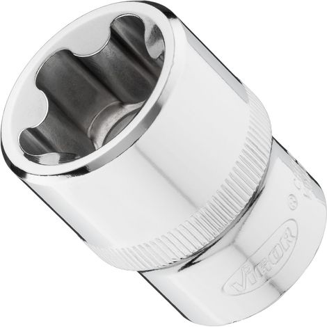 VIGOR Steckschlüsseleinsatz, 1/2 (12,5 mm) Vierkant hohl, Außenprofil mit 5 abgerundeten Flanken (TORX-ähnlich), SW E26+ (1/2)