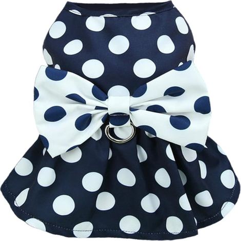 Robe-harnais pour chien motif à pois à volants rétro, respirante avec bouton (1,25-2 kg) (1/5)