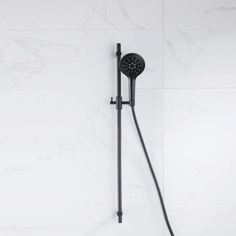FugaFlow Eccelente Ensemble barre de glissement avec douchette ronde, flexible de douche lisse noir mat