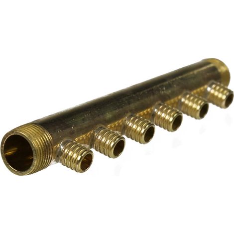 Collecteur 3/4" (20/27) Mâle-Mâle 6 piquages à Glissement pour tube PER diamètre 16 compris 6 bagues de 16 (1/4)