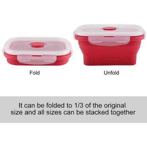 Boîte à bento rectangulaire en silicone de 350 ml, pliable, pour micro-ondes (rouge) (1/5)