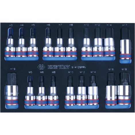 KING TONY - Module mousse + PP 19 pièces douilles 1/2" XZN + Allen