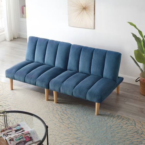 Canapé convertible 167 cm bleu en velours côtelé avec dossier réglable 3 positions (1/5)