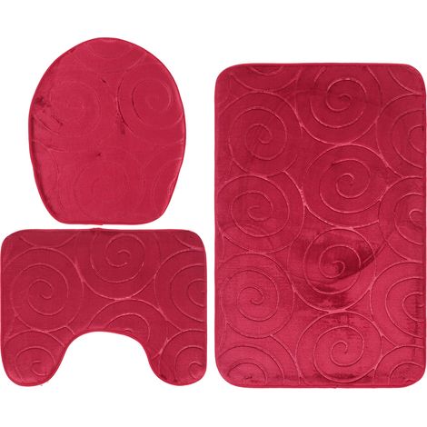 Ensemble de 3 tapis de bain en relief avec couvercle de toilette, tapis de sol et tapis absorbants rouges pour baignoire et baignoire. (1/5)