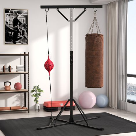 Support pour sac de frappe, 160L x 145 L x 175-220 cm, hauteur réglable, avec Speedball, cadre métallique, Noir