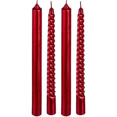 Set aus 4 Stumpenkerzen mit Glitter oder Twist 48 gr rot - Feeric lights & christmas (1/5)