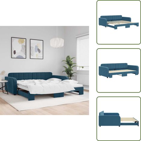 Tagesbett Ausziehbar Blau 100x200 cm Samt - Ausziehbares Tagesbett - Ausziehbare Tagesbetten - Schlafbett - Gästebett (1/5)