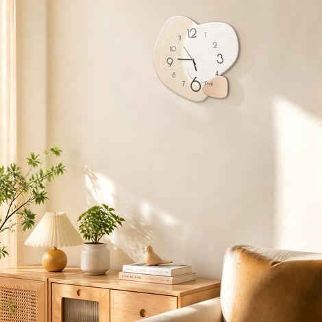 【Maison connectée】Horloge murale minimaliste moderne, horloge murale décorative silencieuse, design créatif, style Art déco tendance, idéale pour le salon, la chambre, le bureau et la cuisine, 40 × 37 (1/5)
