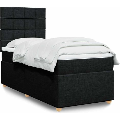 Cama box spring con colchón tela negro 100x200 cm (1/5)