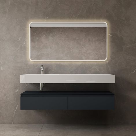 Mai & Mai Badmöbelset Waschtisch mit Unterschrank Anthrazit matt 150x48x25cm mit Soft-Close Schubladen inkl. Mineralguss-Waschbecken und LED-Badspiegel UP