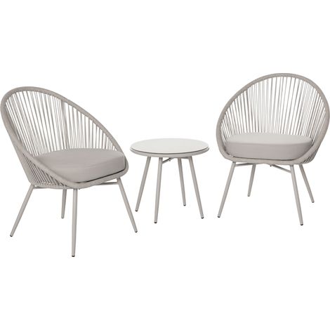 Gartenmöbelset im Bohème-Stil aus synthetischem Rattan mit Beistelltisch und 2 Stühlen, cremeweiß