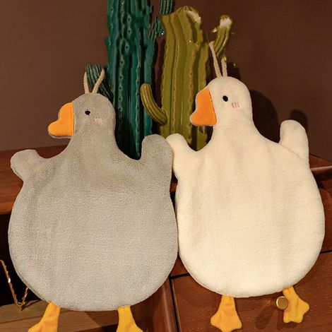Niedliches Handtuch mit Aufhängeschlaufe, aus reiner Baumwolle, saugfähig, dekorativ, Kinderhandtuch mit Gänsemotiv für Bad und Küche, grau (1/5)