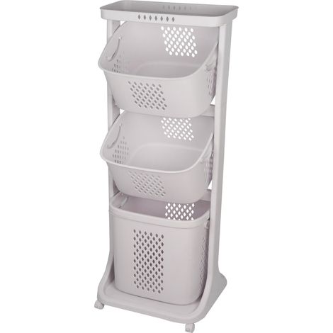 Carrello portabiancheria a 3 ripiani per bagno, lavanderia, beige (1/5)