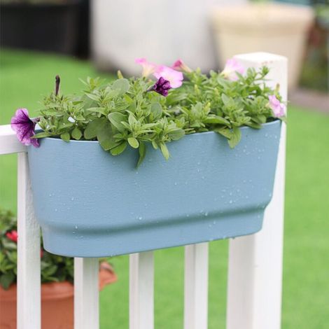 Jardinière suspendue en plastique bleu pour balcon, grande taille, idéale pour la décoration de jardin extérieur et le jardinage domestique, 1 pièce (1/5)