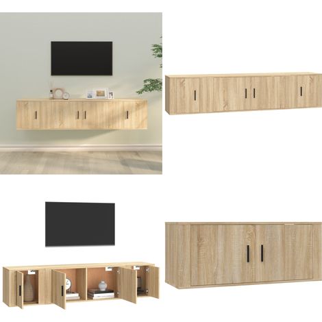 3-tlg. TV-Schrank-Set Sonoma-Eiche Holzwerkstoff - Fernsehschrank - Holzwerkstoff (1/5)