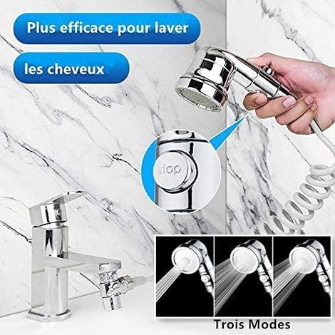 Ensemble de pommeau de douche pour évier, tuyau rétractable pour douchette de salle de bain (sans robinet) (argent) MNS (1/4)
