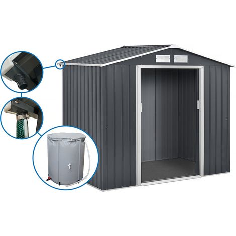 Gerätehaus aus Metall- "Vegas"- 2,7 m² mit Dachrinne und Wasserauffangbehälter - Grau