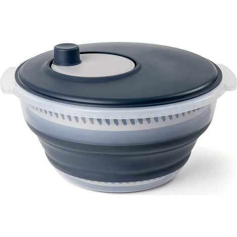 Salatschleuder faltbar 3-teilig grau mit Anti-Rutsch Boden - 5 L