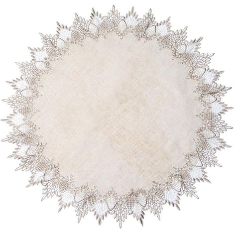 Leinen Spitzendeckchen 70x70 cm Vintage Tischdecke mit Spitze für Küche & Haushalt