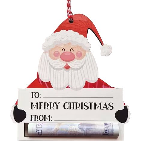 GARRYFIZH Pince à billets de Noël en bois, décoration à suspendre, motif Père Noël