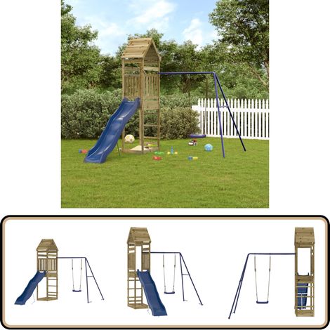 Aire de jeux d'extérieur bois de pin imprégné - Aire De Jeux Extérieur - Jouet Enfant - Jeux De Plein Air - Toboggan - Balançoire (1/5)