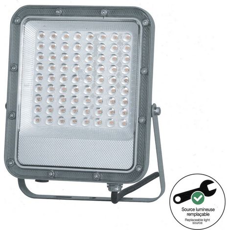 Projecteur mural gris LED IP65, 5000 lumens, conso 50W (éq 200W), Blanc chaud - DIGILAMP (1/5)