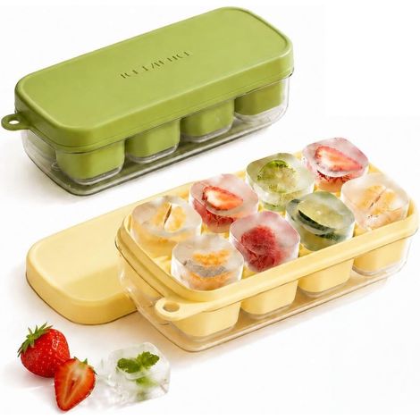 mini bacs à glaçons avec couvercle et boîte – Bac à glaçons en plastique à cubes avec fond en silicone, démoulage facile, empilable et trou de suspension, pour les boissons (1/5)