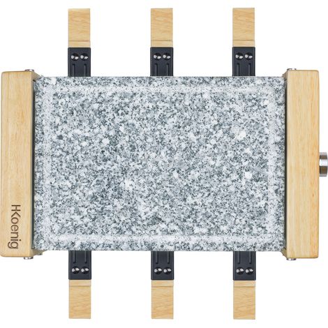 HKoenig WOD6 Raclette 6 Personas, Plancha De Piedra Natural, 900 W, Acero Inoxidable, Madera Natural, 6 Sartenes Antiadherentes (1/5)